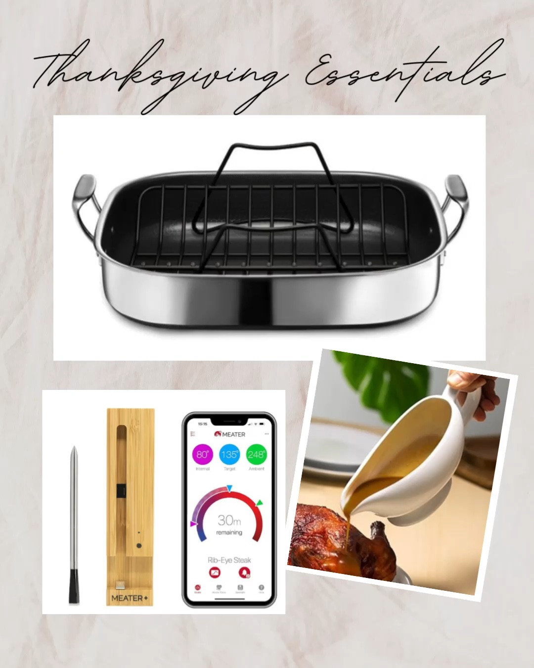 Tools you’ll need if you’re roasting a turkey for Thanksgiving. I love this non-stick HexClad Roasting Pan with Rack, the Meater Plus wireless thermometer and a gravy boat.

#LTKHoliday #LTKSeasonal #LTKHome