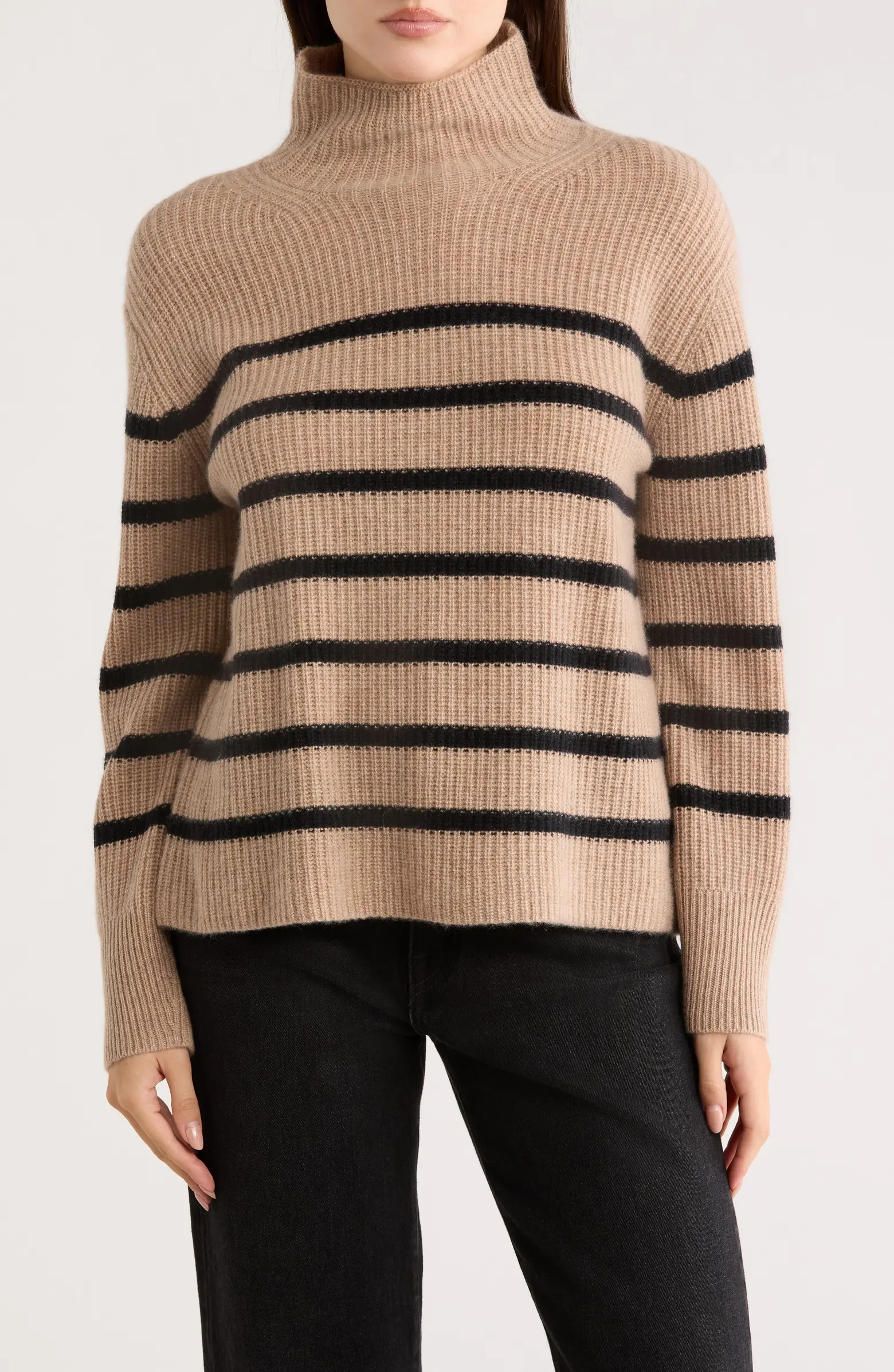 Nordstrom Cashmere Stripe Mock Neck Ribbed Sweater | Nordstromrack | Nordstrom Rack