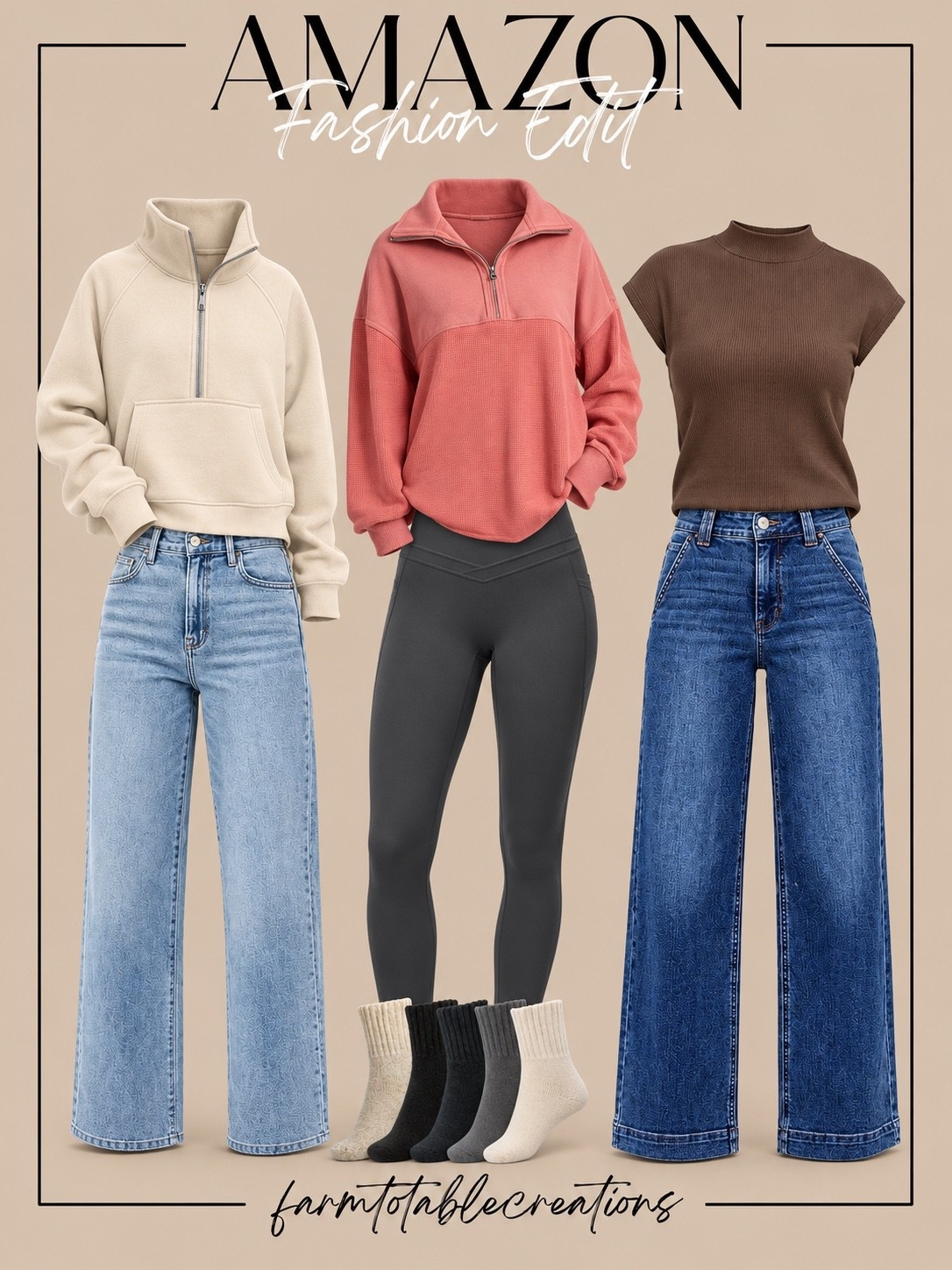 Early Amazon Prime Day Fashion Deals 🛍️🤎

These early Prime Day fashion finds are perfect for building an easy fall wardrobe. I love the mix of cozy quarter-zips, wide-leg denim, everyday leggings, neutral basics, and soft socks—pieces you can mix and match all season long.

The cream, coral, chocolate brown, denim, and charcoal palette makes everything feel warm and wearable. These are great staples for errands, travel days, casual weekends, school pickup, or just staying comfortable while still looking put together.

Follow @farmtotablecreations on Instagram for more cozy home finds and trending decor.

#LTKStyle #LTKFashion #LTKSaleAlert #PrimeDay #EarlyPrimeDayDeals #AmazonFashion #AmazonFinds #AmazonDeals #FallFashion #FallWardrobe #WideLegJeans #LeggingsOutfit #CozyStyle #CasualStyle #AmazonMustHaves

#LTKSaleAlert #LTKOver40 #LTKmomlife