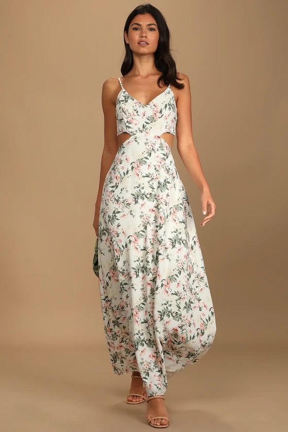 Tea Party White Floral Print Tie-Back Cutout Maxi Dress | Lulus (US)