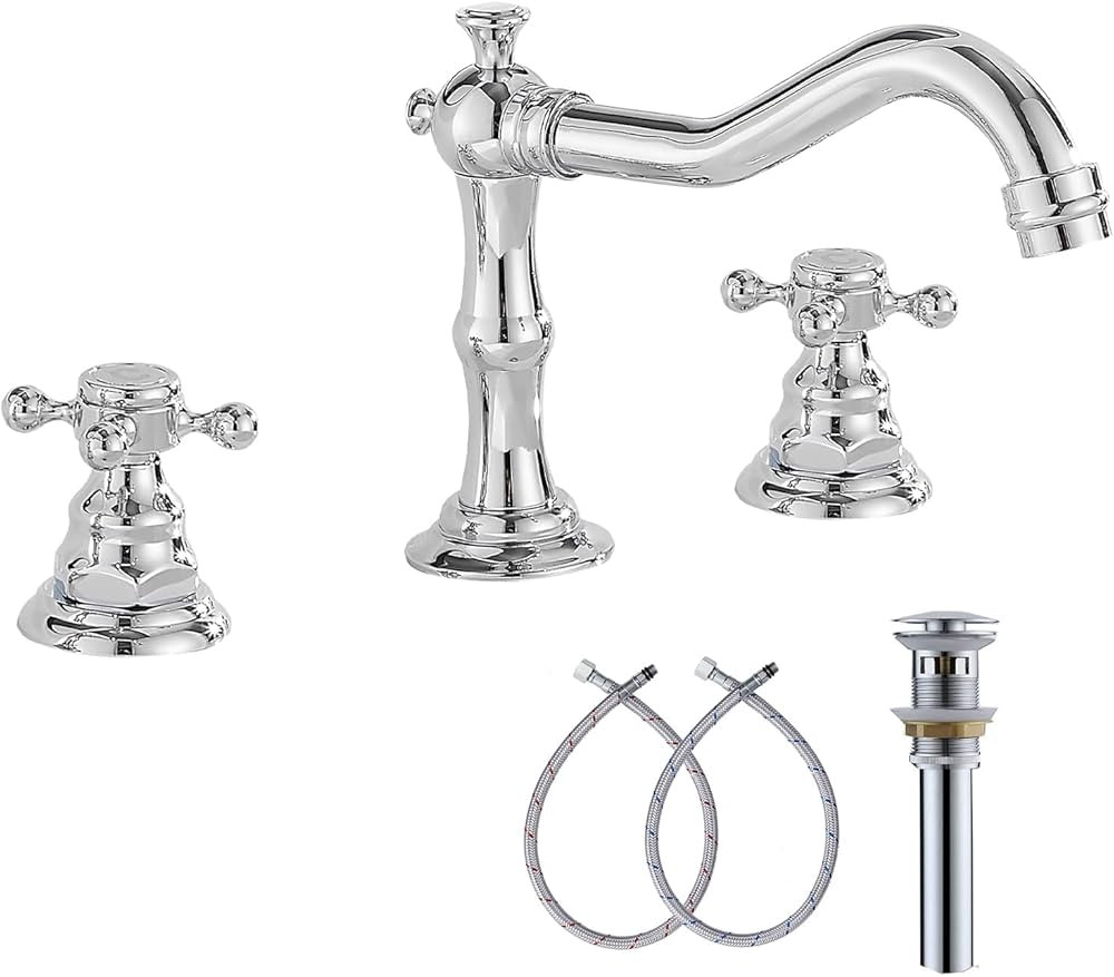 GGStudy Two Handles Three Holes Faucet 8-16 inch Widespread Bathroom Sink Faucet Chrome Basin Mix... | Amazon (US)
