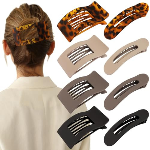 Velscrun Flat Hair Clips for Women Girls, 2 Styles 8 Pcs Lay Flat Claw Clips, Strong Hold French Duck Billed Large Side Hair Jaw Clip for All Hair Types, Fashion Trendy Hair Accessories Coffee Brown | Amazon (US)
