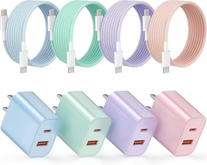 for iPhone 17 16 15 Charger Fast Charging, 4-Pack Dual Port 20W USB C Charger Block with 6FT USB-... | Amazon (US)