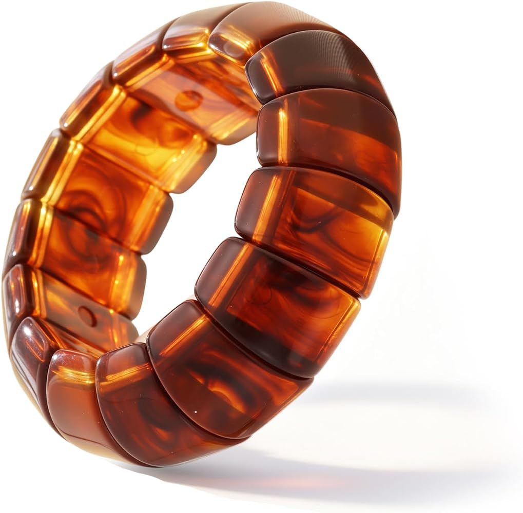 Amber Resin Statement Bracelet Chunky Geometric Elastic Bracelet for Women Chic Style Jewelry | Amazon (US)