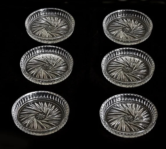 Vintage Cut Crystal Leaded Glass Coasters Set of 6 Excellent | Etsy | Etsy (US)