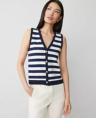 Petite Striped V-Neck Vest | Ann Taylor