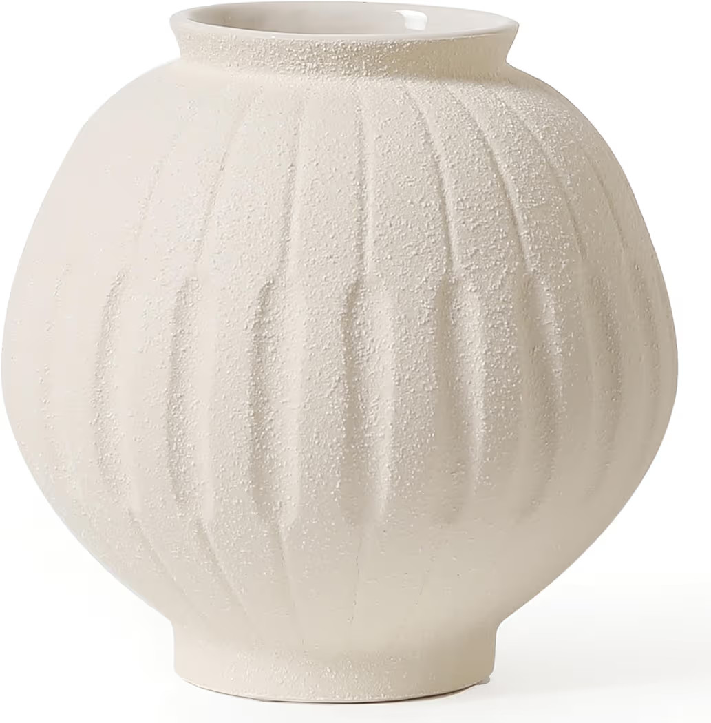 Kokrose Ceramic Round Vase, Cream Pottery Textured Terracotta Vase for Centerpieces, Rustic Farmh... | Amazon (US)