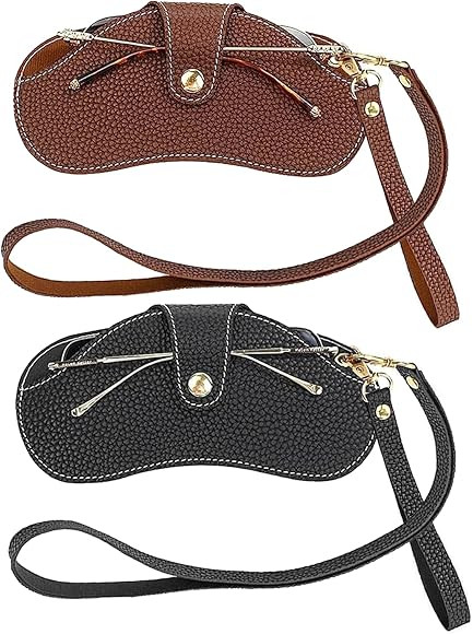 Woyejo Leather Sunglasses Bag, Pack of 2 Cute Sunglasses Case, Sunglasses Bag Made of Soft Leather, Soft Cute Glasses Bag with Hand and Neck Strap, Coffee colour | Amazon (DE)