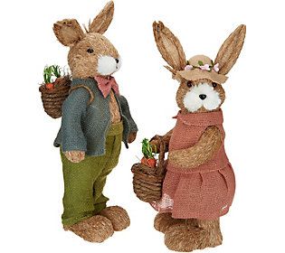 2-Piece Spring Sisal Bunny Couple by Valerie | QVC