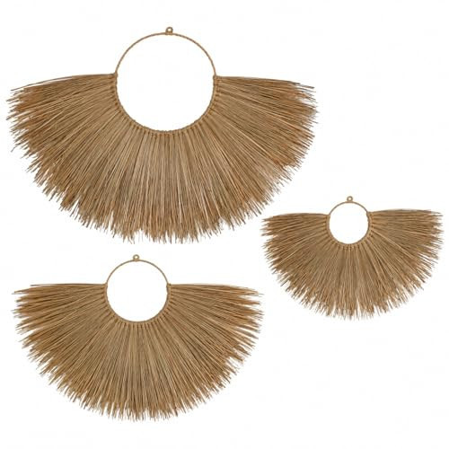 PEMAR Set of 3 Woven Seagrass Fan Wall Decor - Large Boho Raffia Jute Wall Hanging Hanging Decor for Living Room Bedroom, Handmade Rustic African Fan Wooden Wall Art, Unique Housewarming Gift (XL: 35.4" D, L: 27.6" D, M: 19.7" D) | Amazon (US)