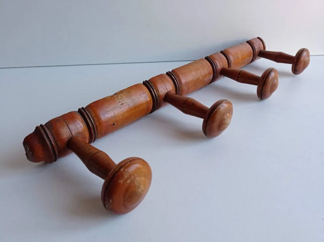 Art Deco French Vintage 4 Peg Wood Coat Rack in Bamboo Style - Etsy | Etsy (US)
