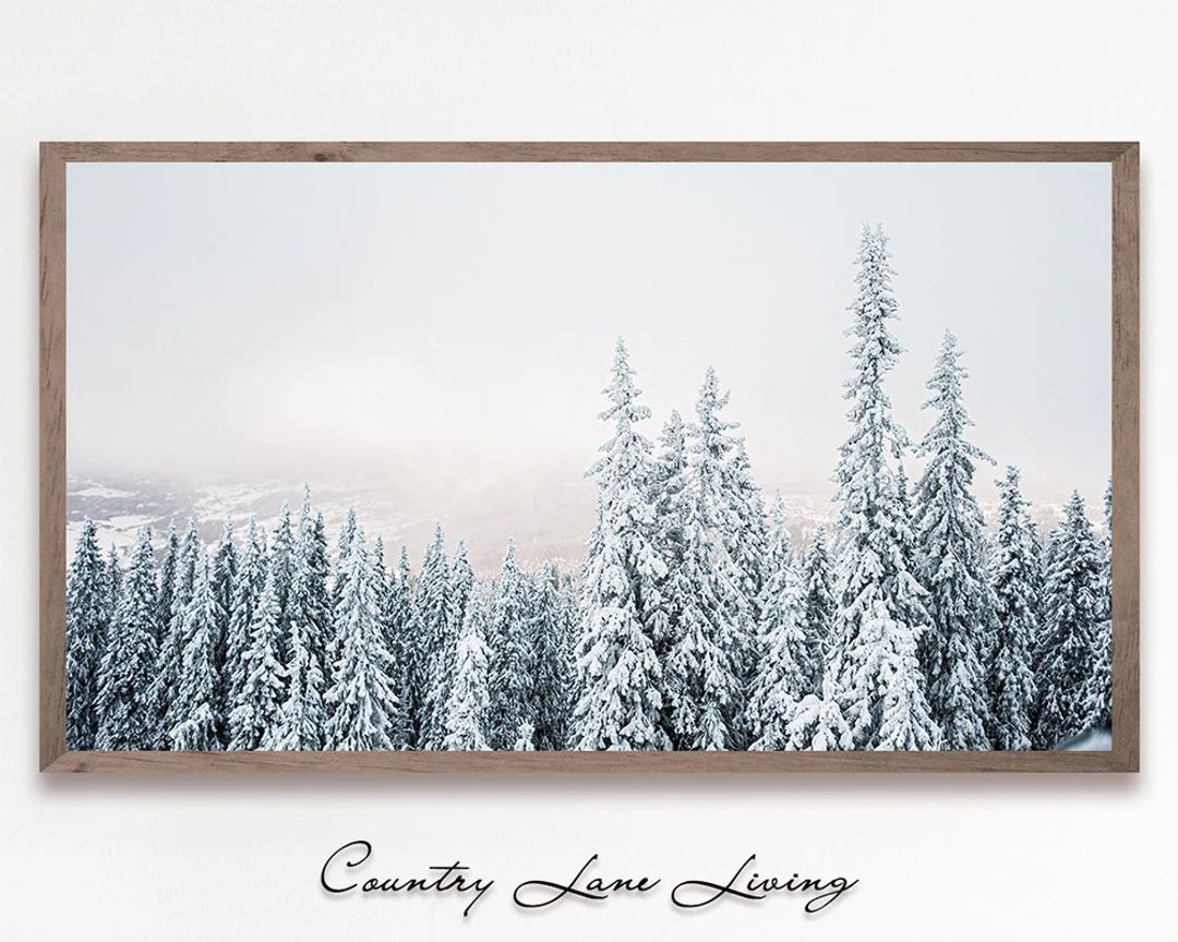Samsung Frame TV Snow Covered Trees - Winter Farmhouse Christmas Image Instant 4k Wallpaper - Bla... | Etsy (US)