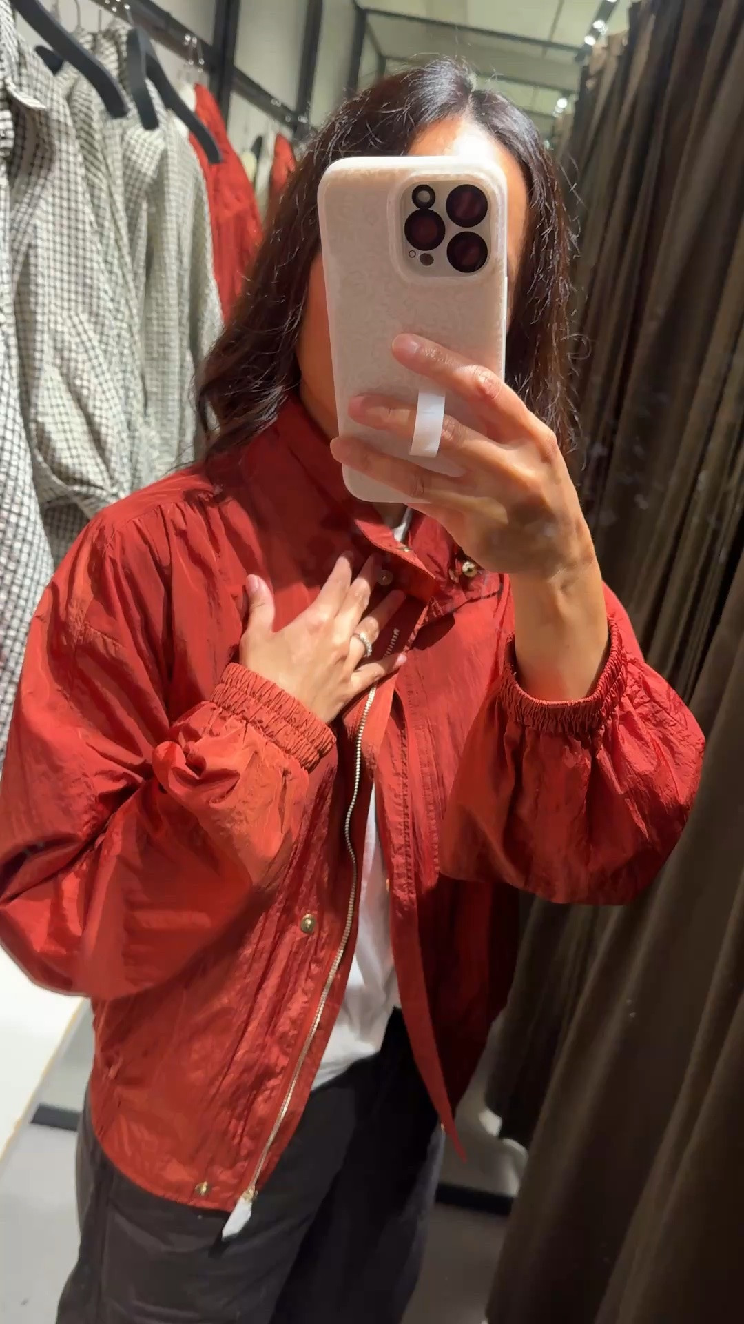 Fall transition outfit. Bomber jacket. 
I love this bomber jacket!  It’s like an elevated windbreaker style. The color is a beautiful warm red with chic details. Lightweight and water resistant. True to size.
Favorite cotton t-shirt. I take both true to size and a size up for different looks. 
Favorite poplin cotton pants that I wear lots. I size down. 
Flip flops with arch support. True to size.

#LTKOver40 #LTKootd