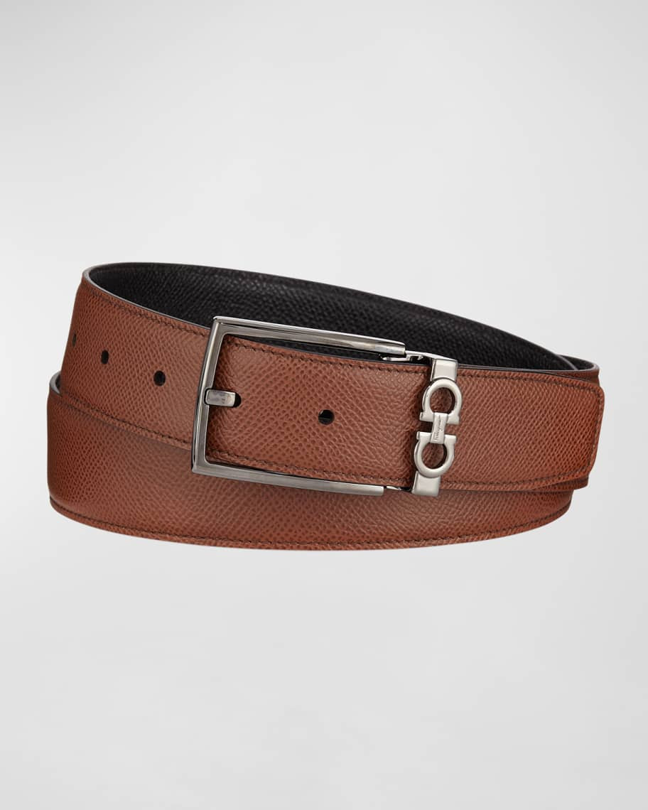 Men's Textured Leather Belt with Gancini Detail | Neiman Marcus