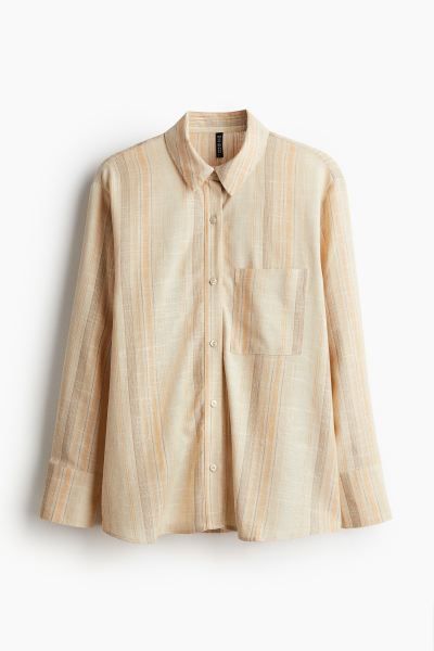 Linen-blend Shirt - Beige/striped - Ladies | H&M US | H&M (US + CA)