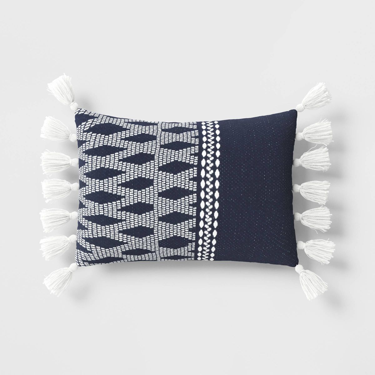 14"x20" Lattice and Tassles Rectangular Outdoor Lumbar Pillow Navy Blue - Threshold™ | Target