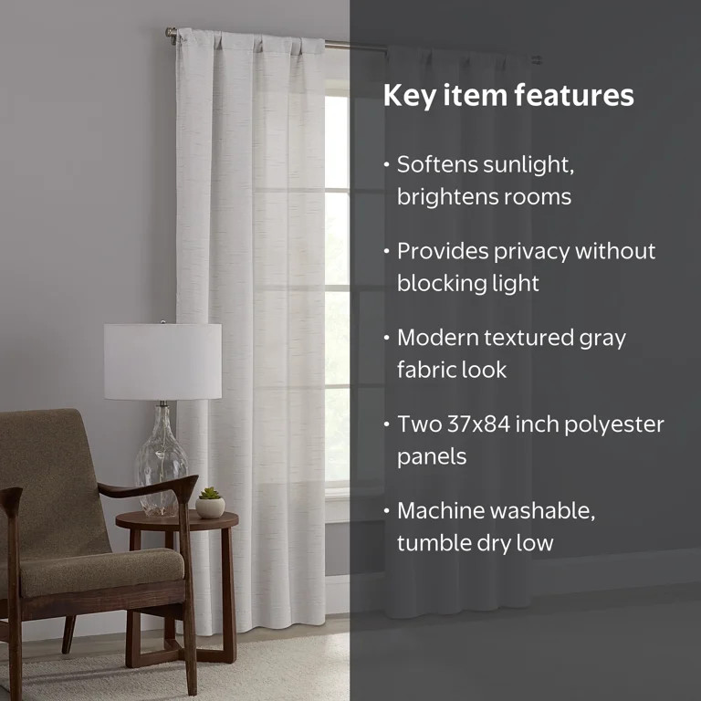 Mainstays Light Filtering Grey Curtains For Bedroom And Living Room, Linen Look, 2 Panel Set | Walmart (US)