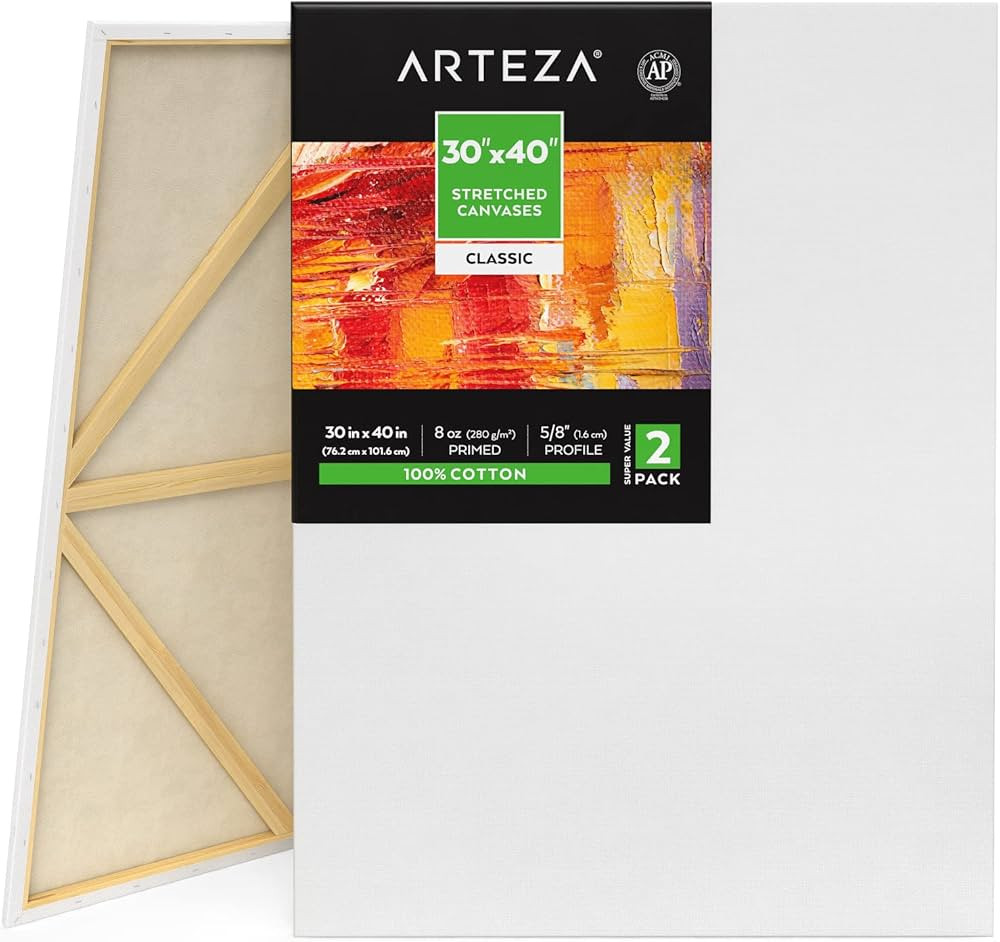 ARTEZA Canvases for Painting, Pack of 2, 30 x 40 Inches, Blank White Stretched Canvas Bulk, 100% ... | Amazon (US)