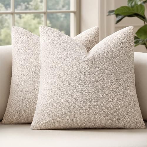 MIULEE 26x26 Decorative Euro Sham Boucle Couch Pillow Covers Beige | Amazon (US)