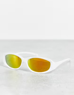 ASOS DESIGN recycled Y2k runner sunglasses in white and mirror orange lens | ASOS (Global)
