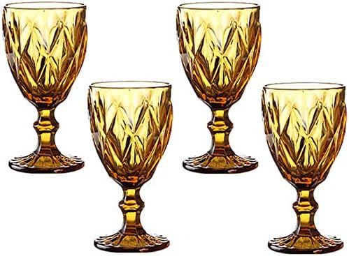 Red Wine Glasses Set of 3 or Set of 4 Wedding Party Colored Glass Goblets 10 Ounce Embossed Design G | Amazon (US)