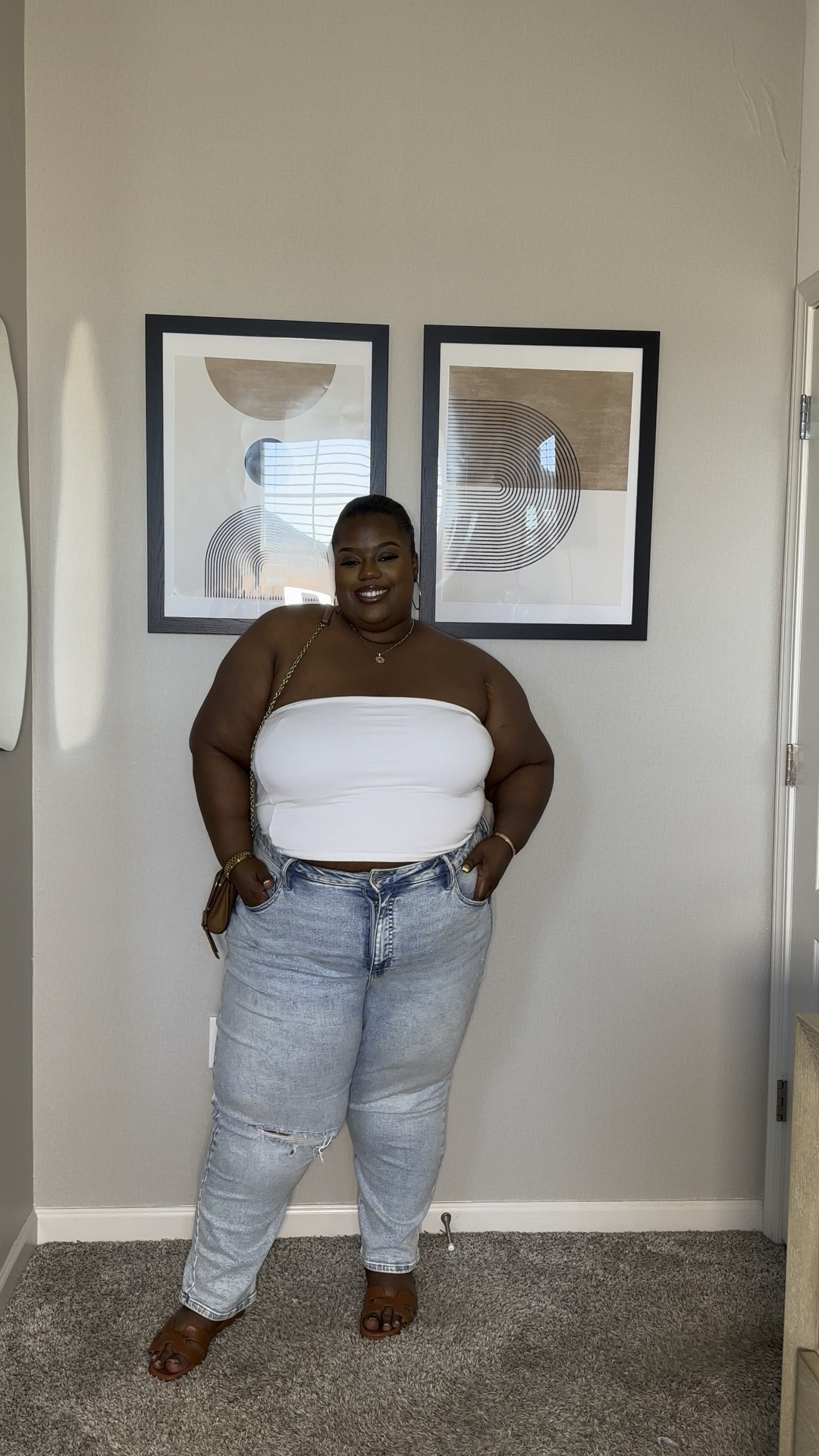 I suggest sizing up for the sandals they aren’t really made for wide feet. Top is in a 3x bottoms are in a size 22. I got the bag at Ross years ago but I linked similar options below

#LTKPlusSize #LTKStyleTip