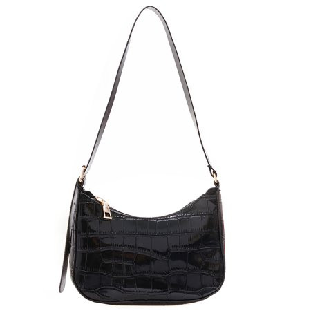Happybear Retro Women Solid Color PU Underarm Hobos Bag Casual Alligator Pattern Handbag (Black) | Walmart (US)