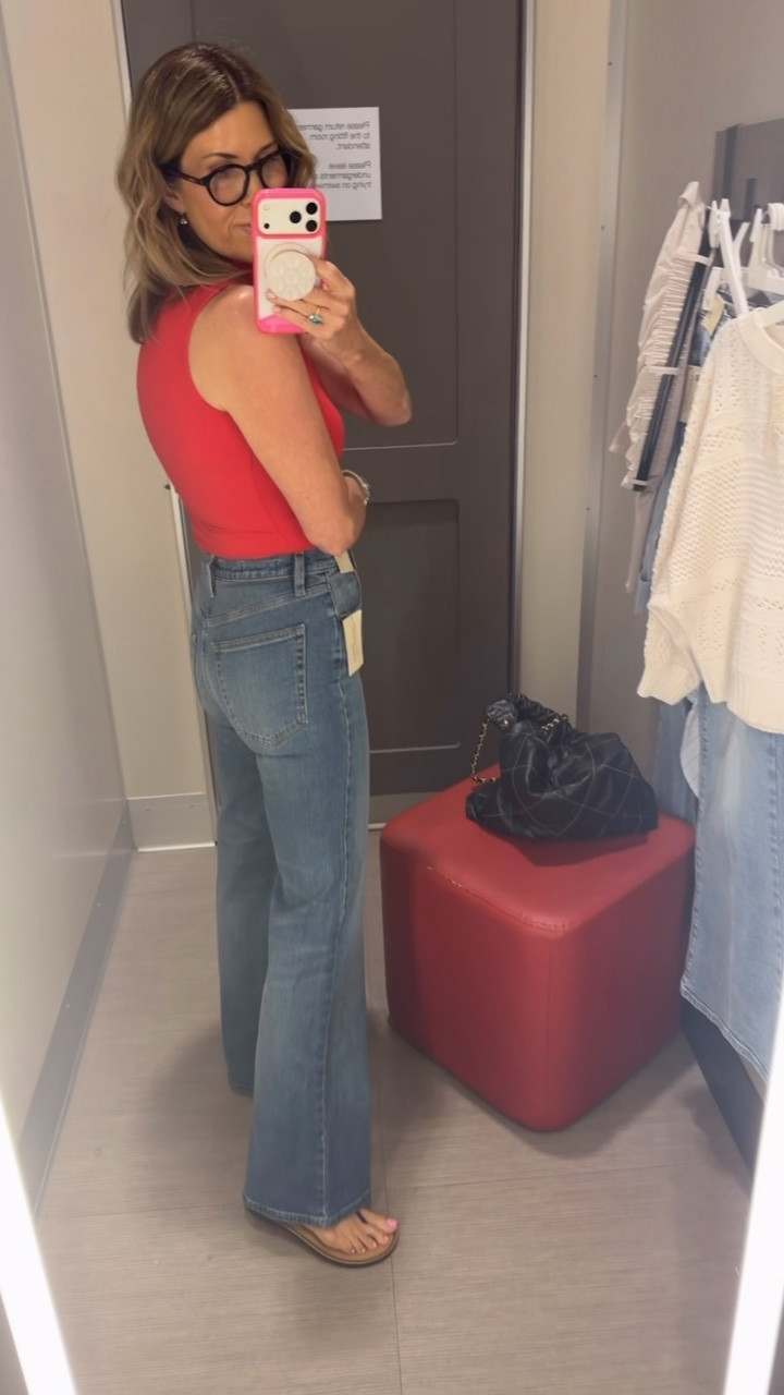 The high-rise 70s flare jeans. They have nice stretch and hold their shape. I’m in my true size 4 here in regular length

#LTKOver40