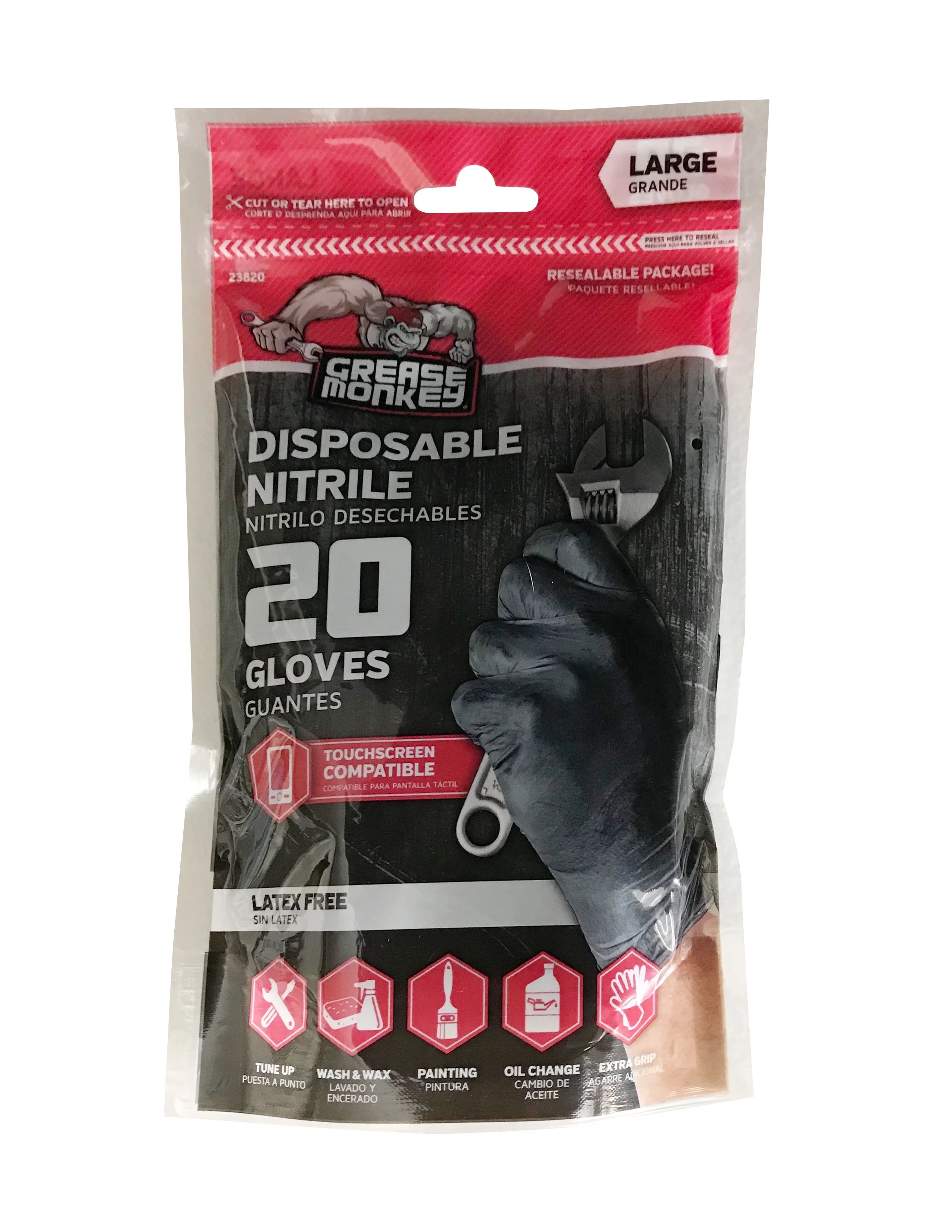 Grease Monkey 23820-06 Disposable Nitrile Gloves, 20-Count, Large, Black | Walmart (US)