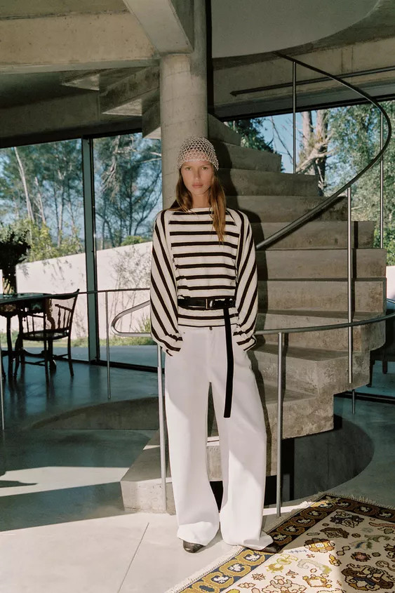 STRIPED COTTON AND LINEN T-SHIRT | Zara UK