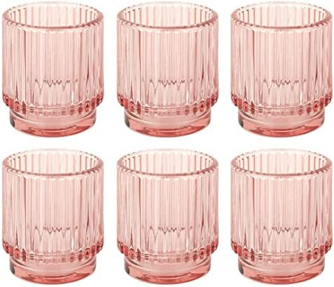 Koyal Wholesale Ribbed Glass Votive Holders (Blush Pink, 6) | Amazon (US)