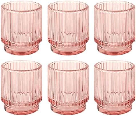 Koyal Wholesale Ribbed Glass Votive Holders (Blush Pink, 6) | Amazon (US)