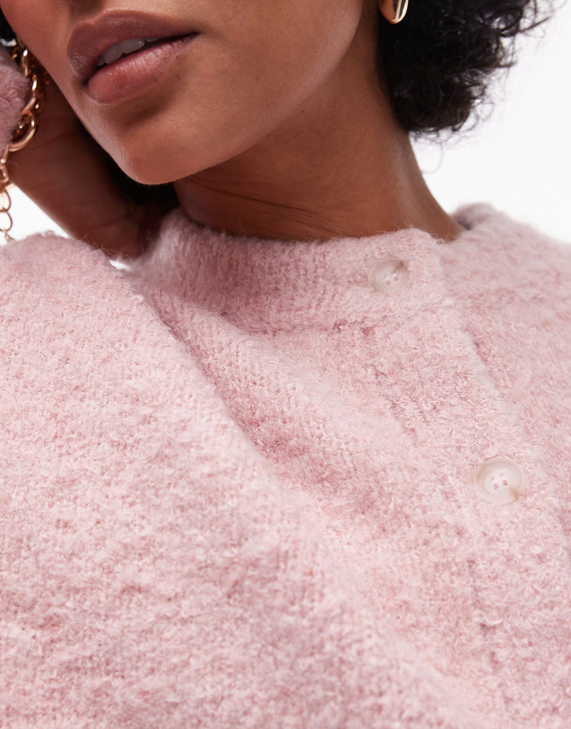 Topshop knit crew neck boucle cardigan in pink | ASOS (Global)
