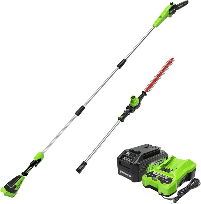 Greenworks 24V Brushless 10" Cordless Polesaw + Pole Hedge Trimmer Combo (Great For Pruning and T... | Amazon (US)