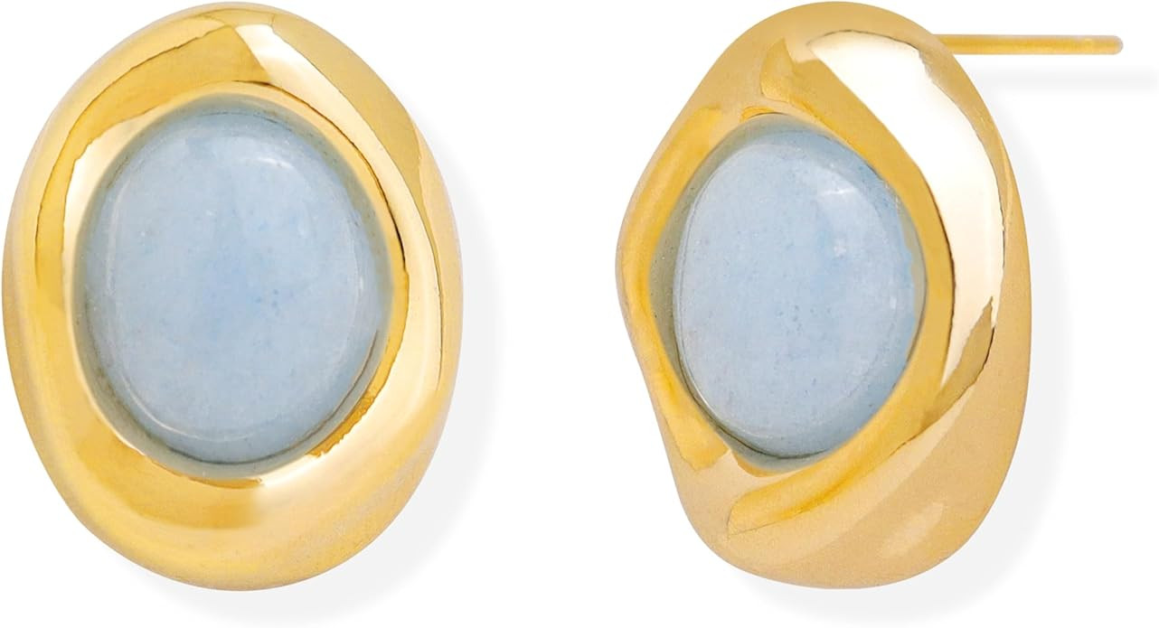 Jean Beau Chunky Gold Stone Stud Earrings for Women, Trendy Natural Gemstone Hypoallergenic Earin... | Amazon (US)