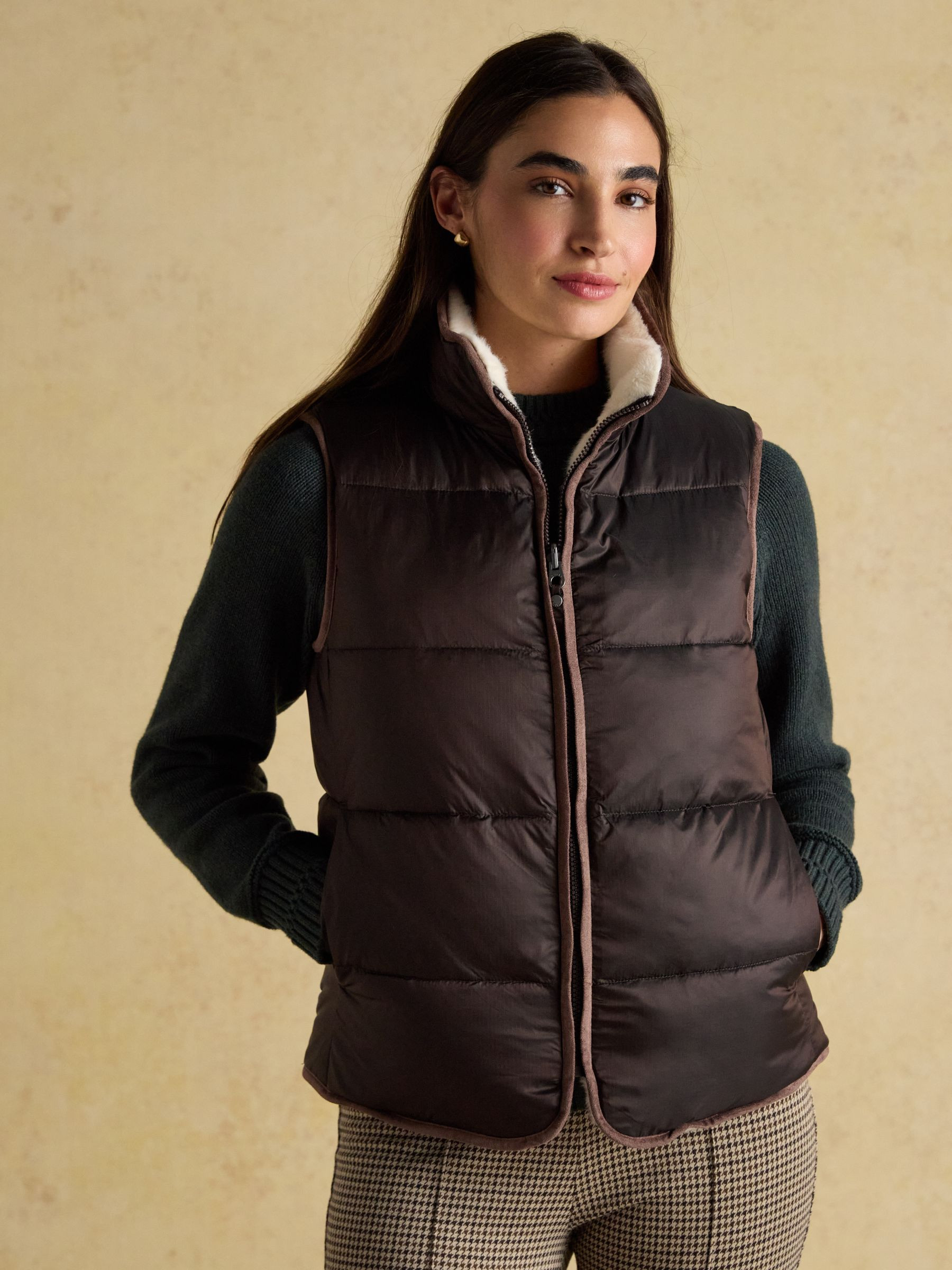 Reversible Faux Fur Cream & Brown Padded Gilet | Joules | Joules