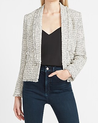Metallic Tweed Double Breasted Blazer | Express