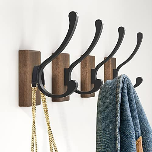 Amazon.com: Wood Wall Hooks for Hanging - 4 Pack Coat Hooks Wall Mounted, Bussdis Wooden Rustic F... | Amazon (US)