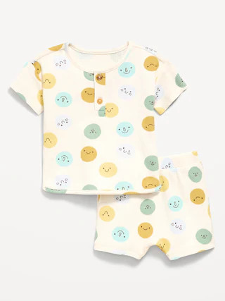 Printed Waffle-Knit Henley Shirt and Shorts Set for Baby | Old Navy (CA)