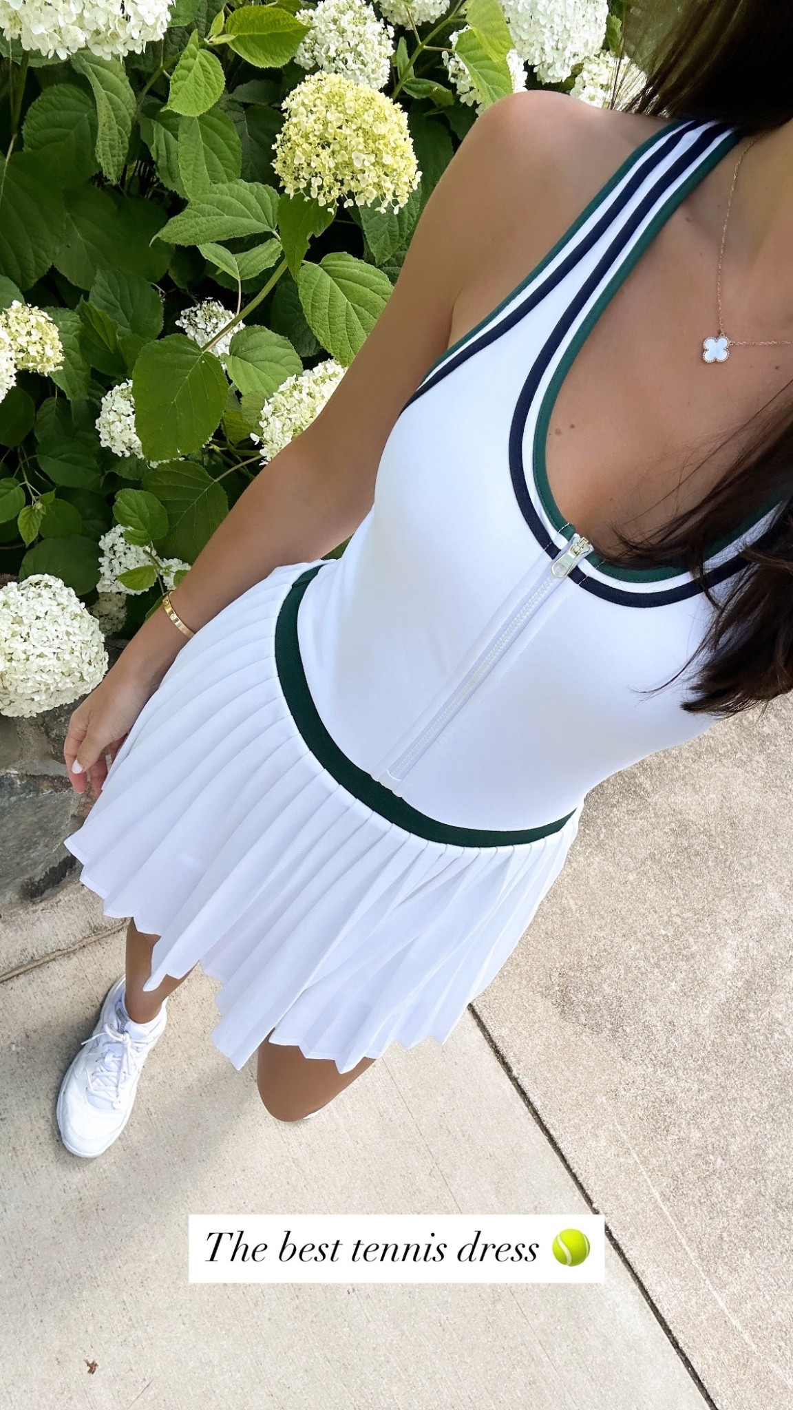 Tennis dress, Varley tennis dress, Van Cleef and Arpels necklace, Nike tennis sneakers. 

#LTKActive #LTKStyleTip #LTKTravel