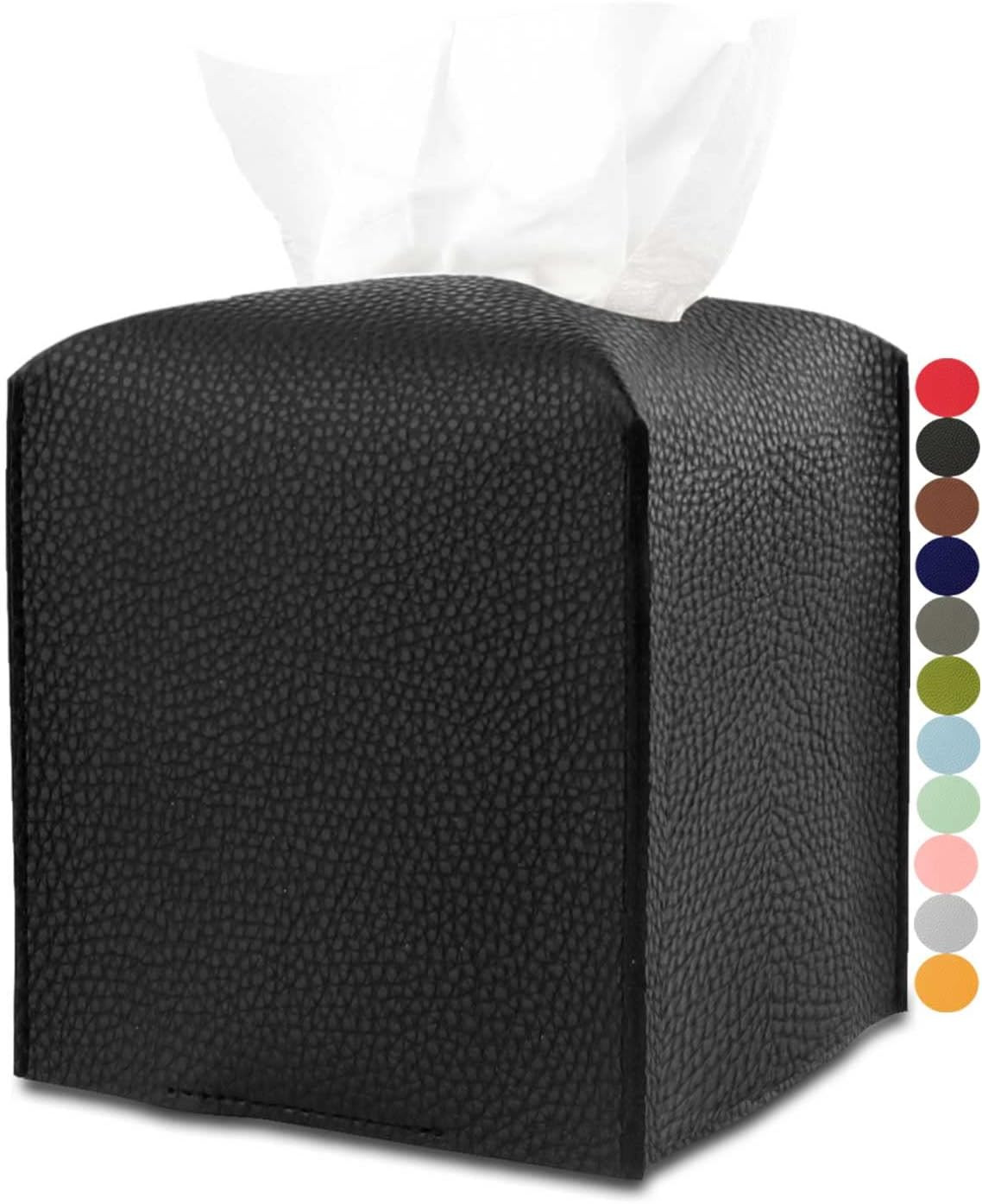Leather Tissue Box Cover Square – Tissue Holder with Bottom Belt [JESMINI, Black] Aesthetic PU ... | Amazon (US)