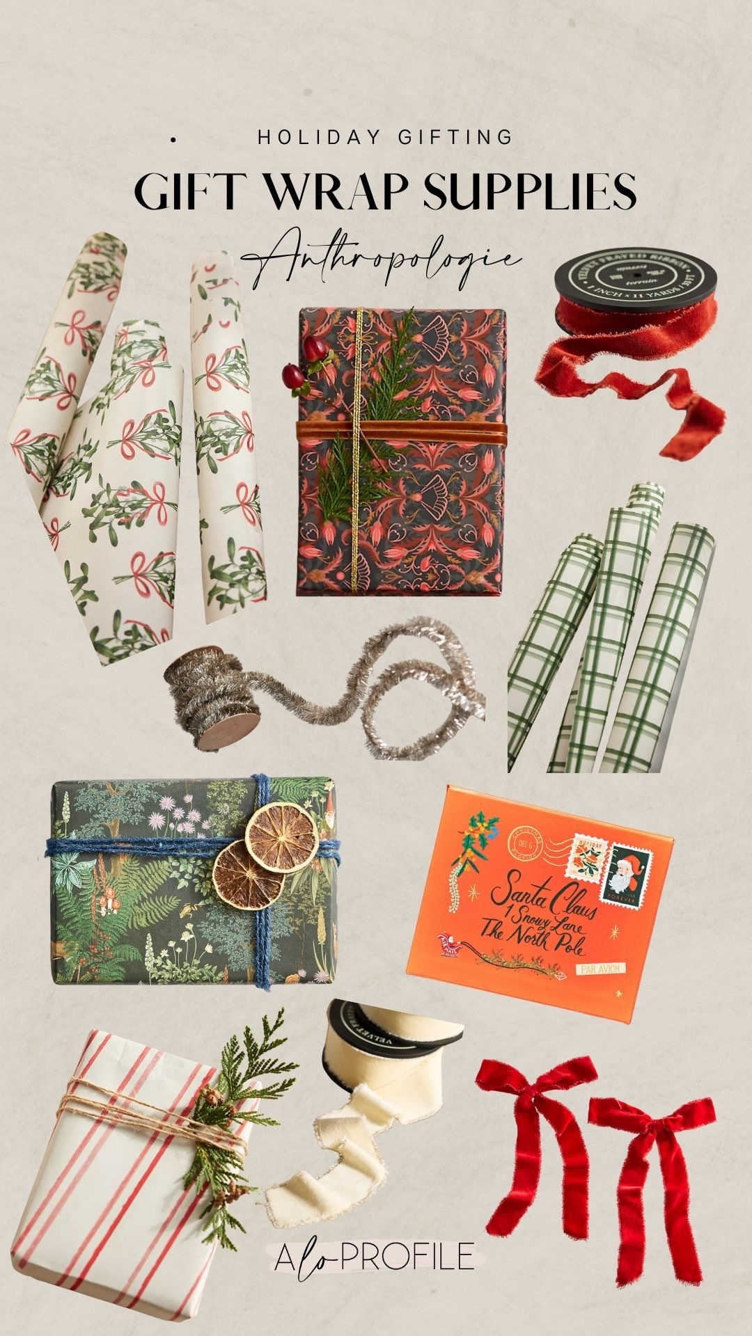 Holiday Gift Wrap Essentials via Anthro // Holiday gifts, holiday gifting, gift wrap, Christmas gift wrap, wrapping paper, Christmas wrapping paper, holiday gift wrap, holiday gifting supplies, holiday ribbons, holiday gift bags