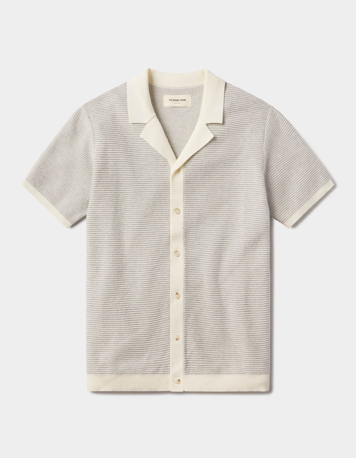 Robles Birdseye Knit Camp Button Up in Cream/Grey | The Normal Brand