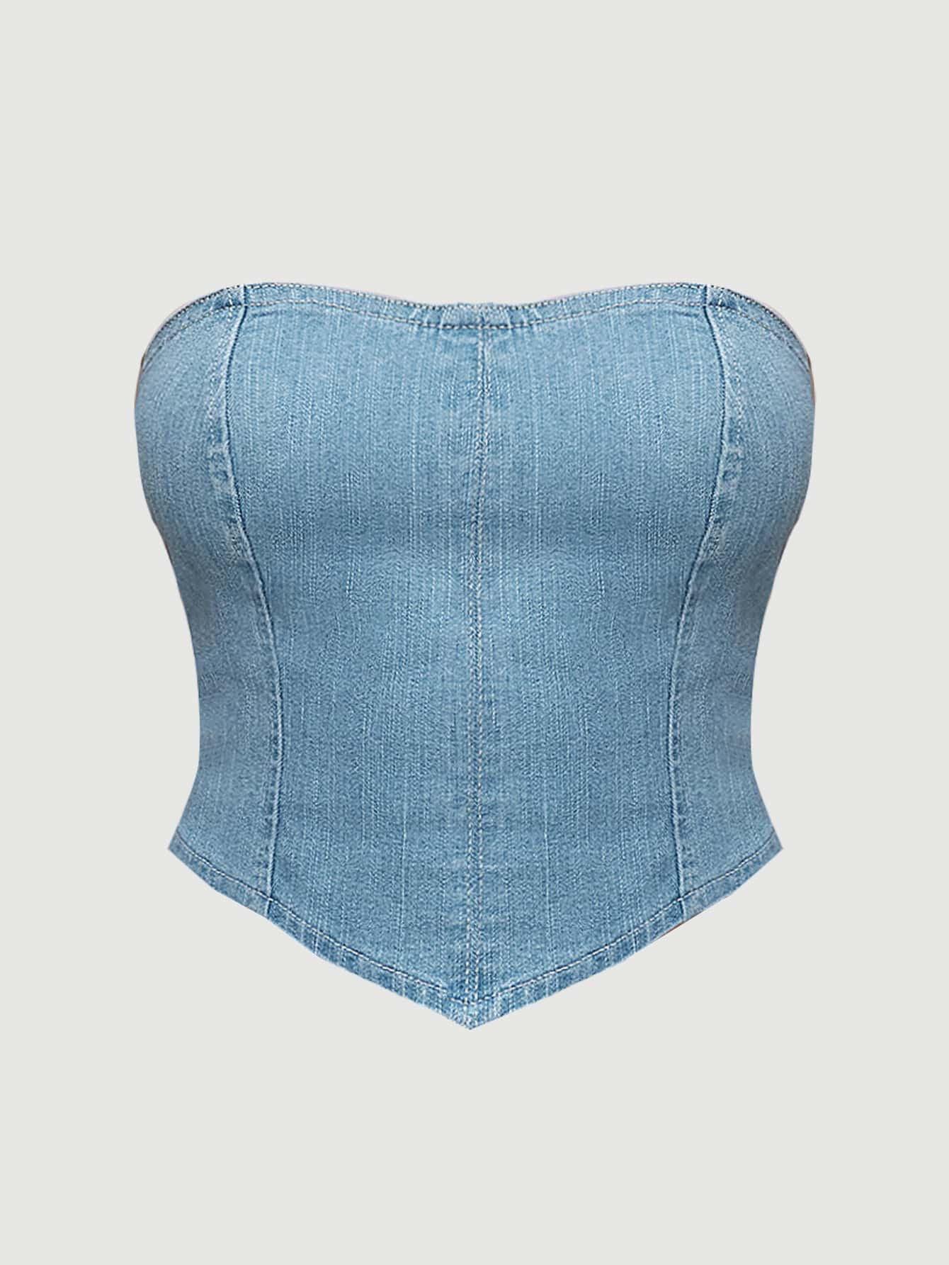 SHEIN MOD Hanky Hem Tube Denim Top | SHEIN