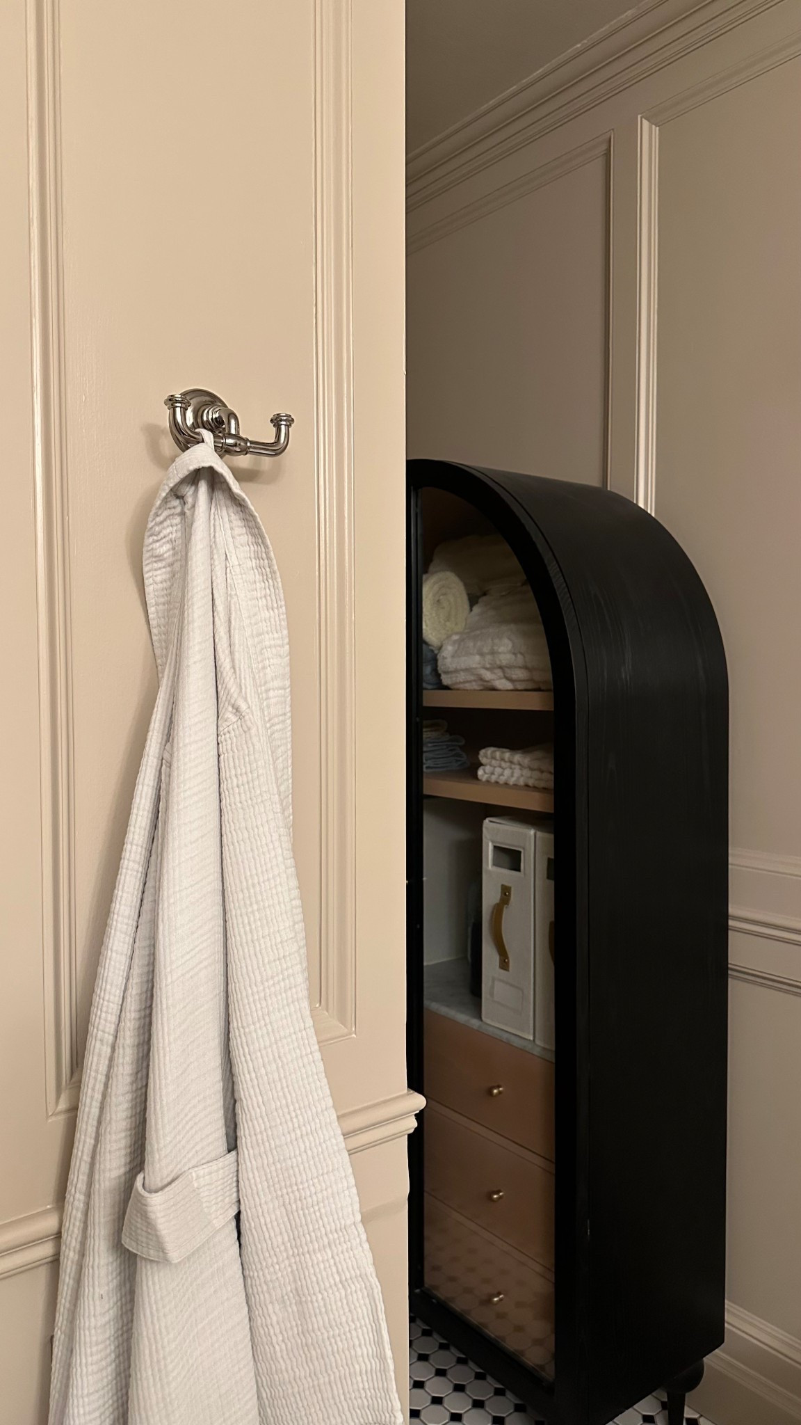 Finishing all the little details in the primary bathroom including this pretty polished nickel double wall hook by Kohler. Just love the vintage feel of the Artifacts collection. 

#bathroomdesign #bathroomhardware #kohler #design 

#LTKHome