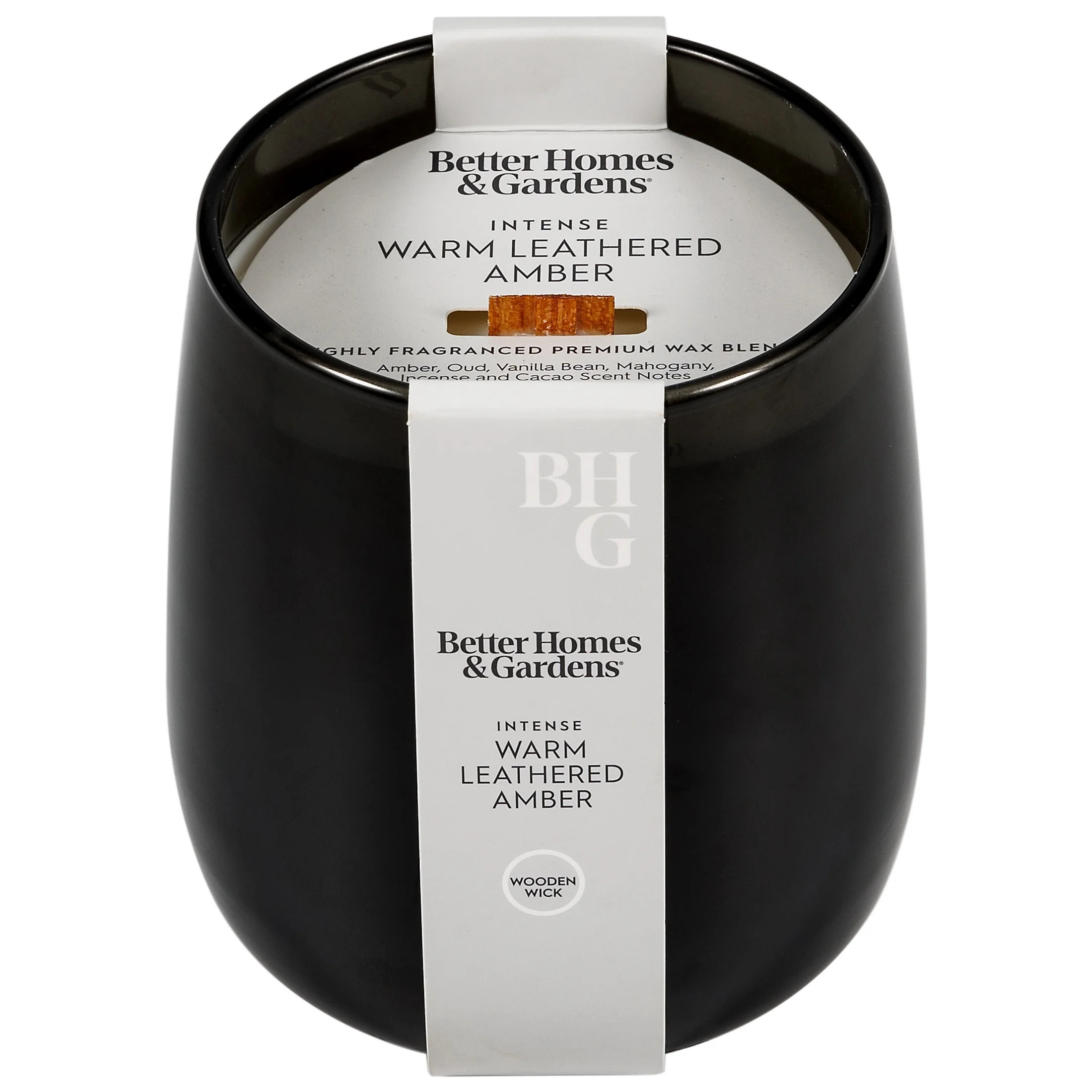 Better Homes & Gardens Intense Warm Leathered Amber Scented Wooden Wick Glass Jar Candle 14.5oz | Walmart (US)