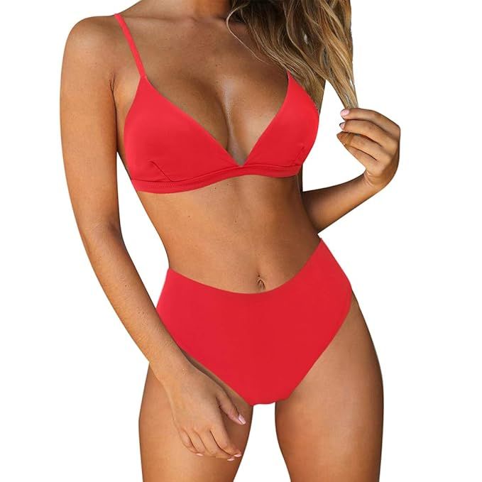 RUUHEE Women Stripe Printing Padded Push up 2 Piece Bikini Sets Swimsuits | Amazon (US)