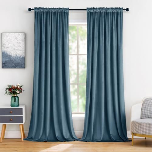 MIULEE Dark Slate Velvet Curtains Thermal Insulated Blackout Curtain Drapes for Bedroom Living Ro... | Amazon (US)