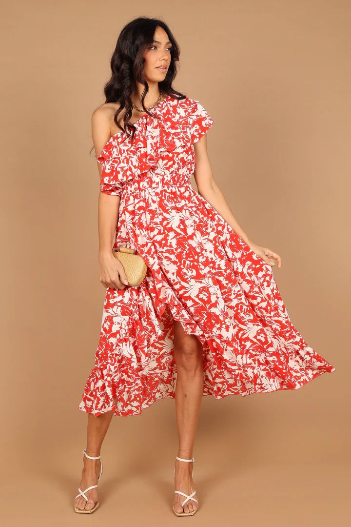 Millie Off Shoulder Tiered Midi Dress - Red Floral | Petal & Pup (US)