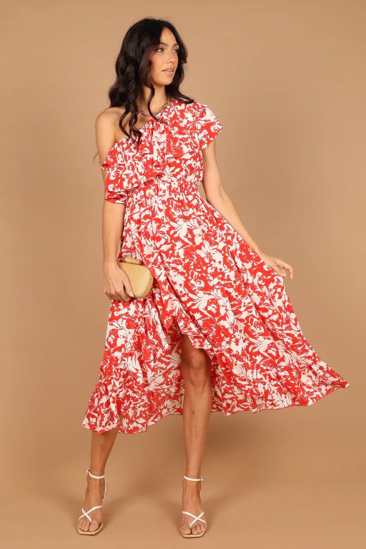Millie Off Shoulder Tiered Midi Dress - Red Floral | Petal & Pup (US)